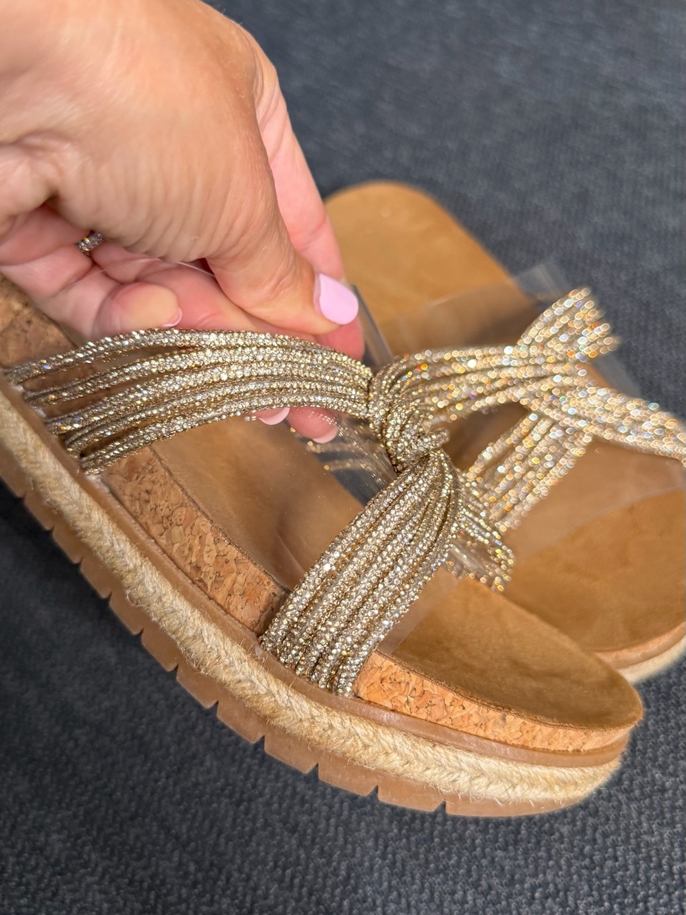 NWOT Sparkly Adrienne Vittadini Beaded Rhinestone Platform Slide Sandals